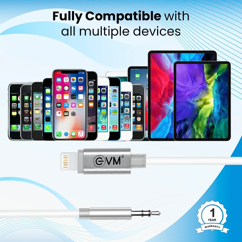 EVM iPhone Lightning to 3.5mm Aux Cable Silver view 3